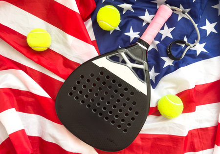 American flag with padel rackets.の写真素材