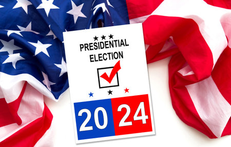 Presidential Election 2024 in United States. Vote day, November 5. US Election campaign. Make your choice Patriotic american illustration. Poster, card, banner and backgroundの写真素材