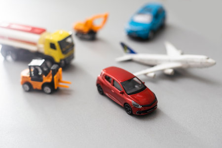 Figurine, toy car and toy airplaneの写真素材
