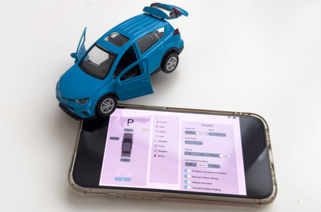 Unlocking car using mobile application on a smart phone. Concept of remote control and car...