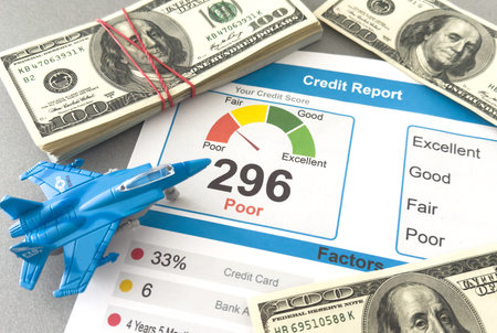 Credit Report text on paper sheet with toy fighter