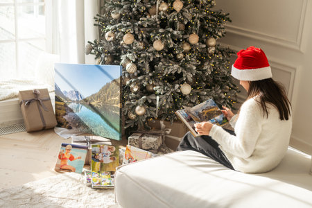 photo canvas near the christmas tree as a giftの写真素材
