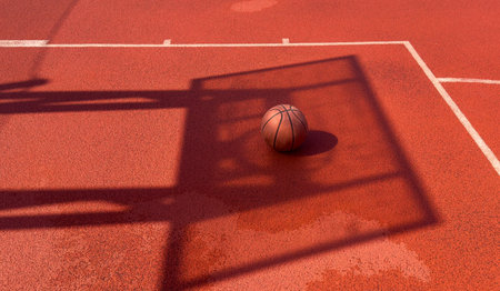 Basketball ball on the urban court background.の写真素材