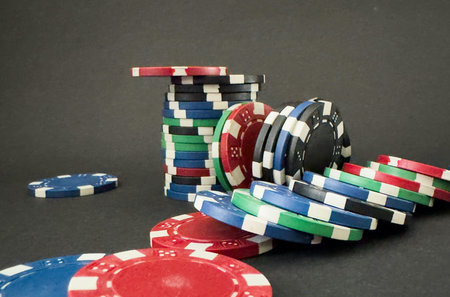 Poker chips,casino concept in a simple background with copy space,.