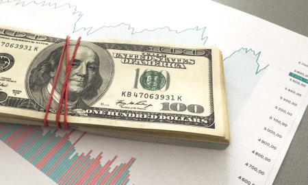 Fundamental and technical analysis concept. Background with currency bars and candlesの写真素材