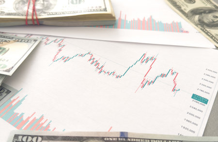 Finance chart showed a significant increase in stock market profits, driven by higher interest rates and steady growth in money investments. finance, growth, increase, interest, money, profit, stock.の写真素材