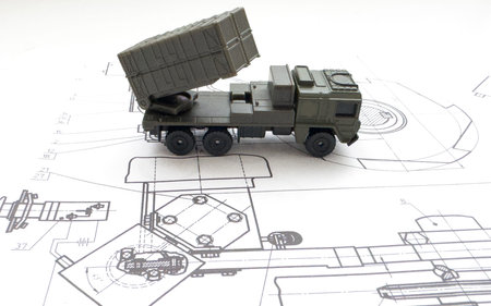 a battle tank sketch with specification detail with blueprint style