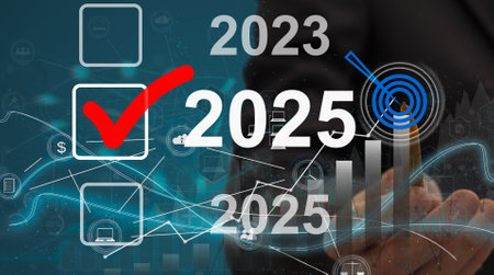 These trends and developments provide a glimpse into what 2025 might hold. Advances in technology, ongoing efforts in sustainability, shifts in the global economy and geopolitical landscape.の写真素材