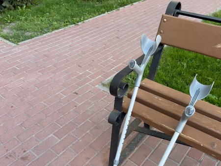 Auxiliary equipment when the leg hurts. (gait aids, walking aids, crutches, axillary crutches)の写真素材