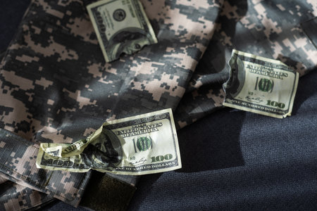 dollars on a camouflage backgroundの写真素材