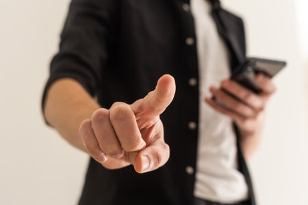 Index finger, man points finger.の写真素材