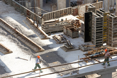 Construction worker at construction siteの写真素材