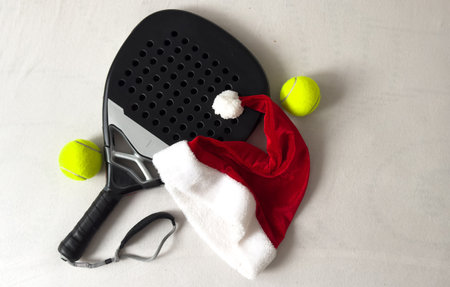 Open Padel Tournament. Poster for social networks for New Years games. Padel tennis racket on tournament. paddle racket on courtの写真素材