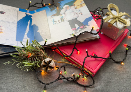 a Photobook of family. Photobook is gift. photo album next to giftsの写真素材