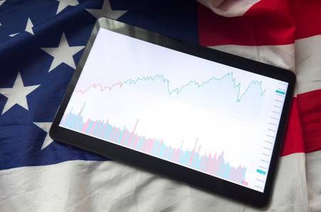 Stock Market Exchange Trading On Tablet Onlineの写真素材