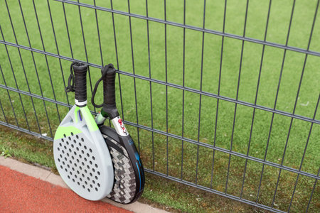 Paddle tennis racket and ballの写真素材