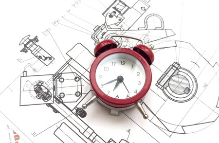 Business and Architectural project and alarm clock- business conceptの写真素材