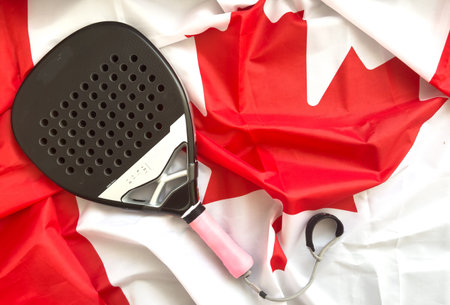 padel tennis racket and canada flagの写真素材