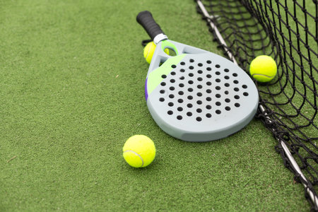 paddle rackets on the playing courtの写真素材