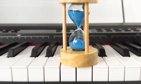 blue Sandglass on Piano