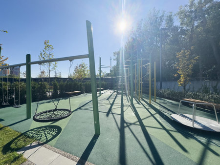 Swing in the park on a clear autumn day