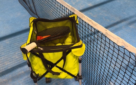 Padel balls on court in basketの写真素材