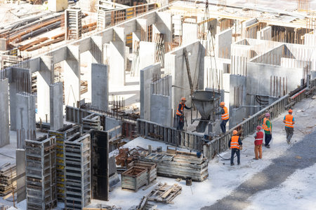 aerial view of construction worker in construction siteの写真素材