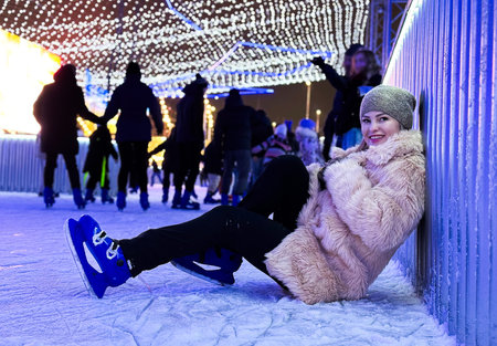 Person ice skating during winterの写真素材