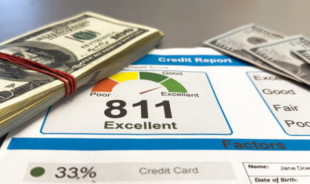 Business Charts and Graphs on screen with CREDIT SCORE titleの写真素材