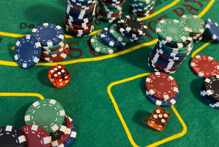 Casino chips and dice view.の写真素材