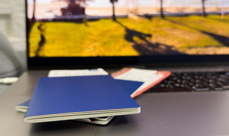 boarding passes with passport, laptopの写真素材