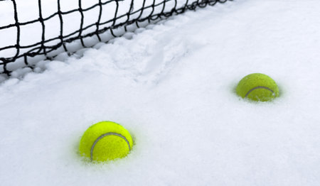 winter padel tennis court full of snowの写真素材