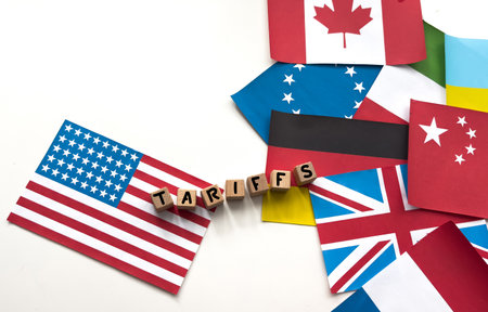 Maski, India 29, May 2019 : China-US trade war concept - flag of China and the United States with wooden block letters.の写真素材