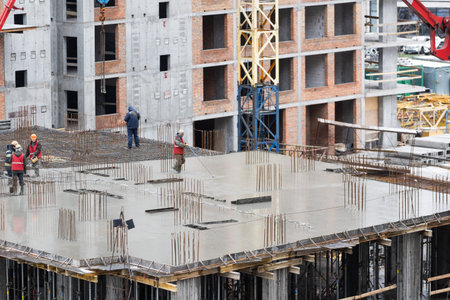 aerial view of construction worker in construction siteの写真素材