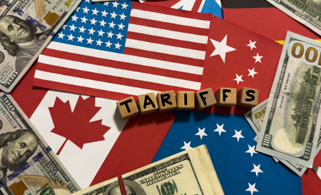 USA EU and China tariffs war. Import fees and trade disputeの写真素材