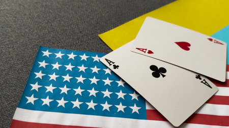 playing cards on the flags of the USA and Ukraine