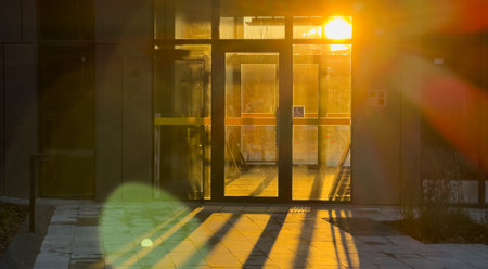 A beautiful sunset through an old sash windowの写真素材