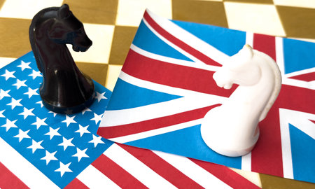 chess flags of the United States and Great Britainの写真素材