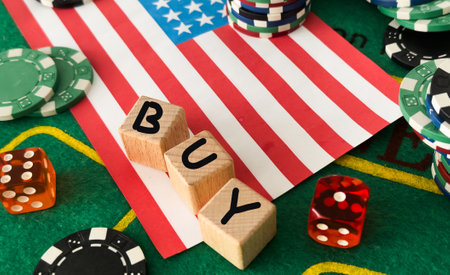 US dollar bills on background with dynamics of exchange rates. Trading and financial risk conceptの写真素材