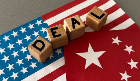 the word deal on the background of flagsの写真素材