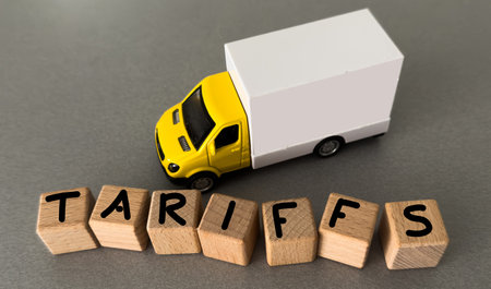 toy truck word tariffs blocksの写真素材