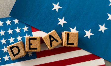 the word deal on the background of flags
