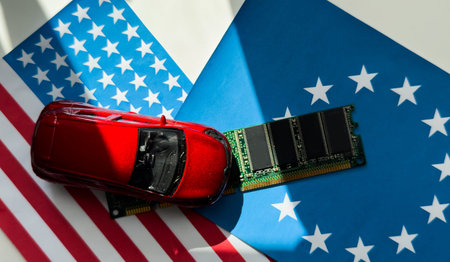 toy car model and microcircuit chip