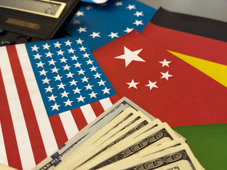Import Trade Tariffs increase concept with United States of America Flagの写真素材