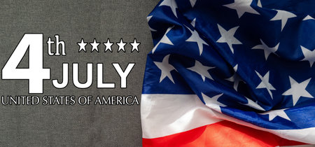 July 4 Independance day Patriotic Symbols USA. National celebration Fourth of July federal holiday United States. American flag Stars and Stripes Red, White, and Blue Old Glory Star-Spangled Bannerの写真素材