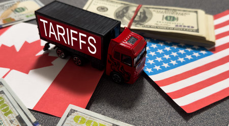 Import Trade Tariffs increase concept with United States of America Flag. Trade wars