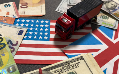 flags of the United States and dollarsの写真素材