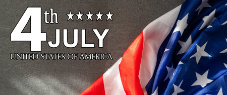 July 4 Independance day Patriotic Symbols USA. National celebration Fourth of July federal holiday United States. American flag Stars and Stripes Red, White, and Blue Old Glory Star-Spangled Bannerの写真素材