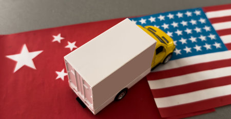 Big truck with the national flag . Concept of export-import, transportation, national delivery of goodsの写真素材