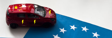 Electric cars made in USA, EU and China. Duty for EV cars made in Chinaの写真素材